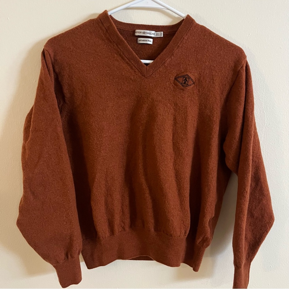 Peter Millar Kids XL Merino Wool V-Neck Sweater Rust